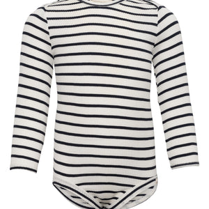 Baby Body langärmlig aus Seide und Baumwolle blau weiss gestreift 