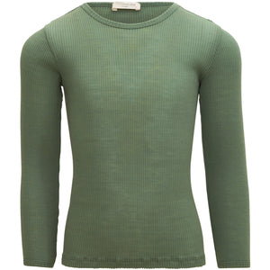 Langarmshirt aus Merinowolle in Grün – minimalisma "Atlantic", nahtlos & weich