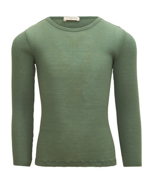 Langarmshirt aus Merinowolle in Grün – minimalisma "Atlantic", nahtlos & weich