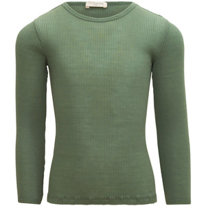 Langarmshirt aus Merinowolle in Grün – minimalisma "Atlantic", nahtlos & weich