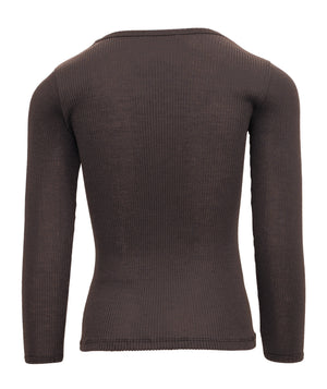 Minimalisma "Atlantic" Merino Langarmshirt in Dark Chocolate – Detailansicht 3