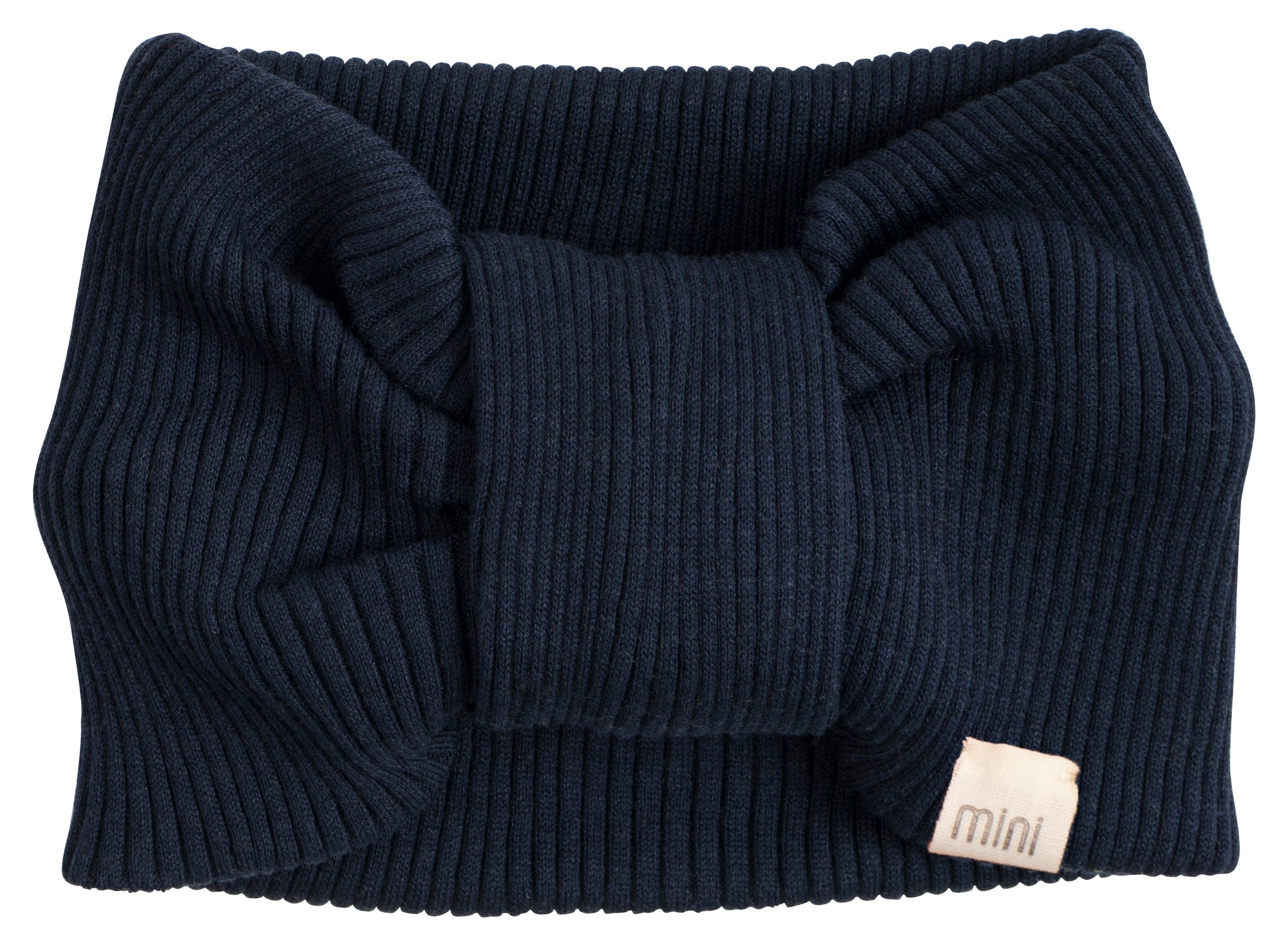 „minimalisma Stirnband ‚Bi‘ in Sailor (Dark Blue) – elastisches Kinder-Stirnband aus Seide-Baumwolle, flach liegend auf weißem Hintergrund“