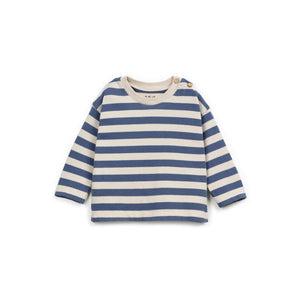 Gestreiftes Langarmshirt aus Jersey mit Rundhalsausschnitt und Schulteröffnung mit Kokosknöpfen, gefertigt in Portugal.