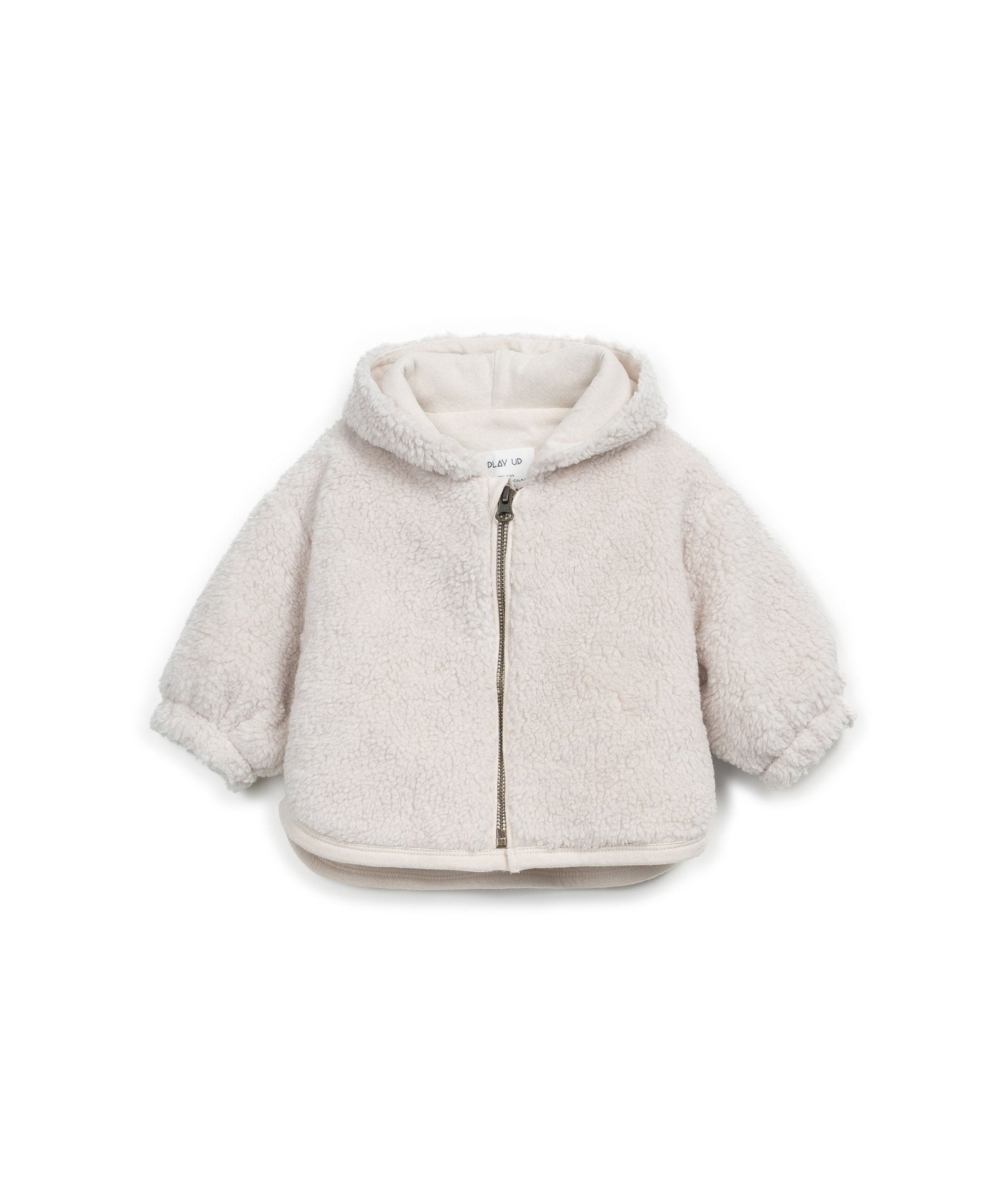 Fellmantel aus Jersey mit Kapuze, Reißverschluss, elastischen Bündchen und Bindegürtel, nachhaltig produziert in Portugal.