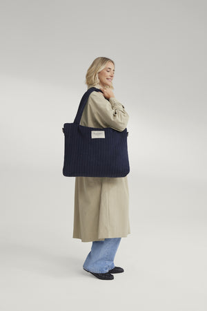 Studio Noos Wickeltasche Flannel Chalkstripe "Diaper Bag" | Dark Blue