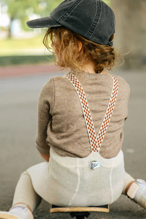 Silly Silas Footless Tights with Suspenders | Cream Blend Checked