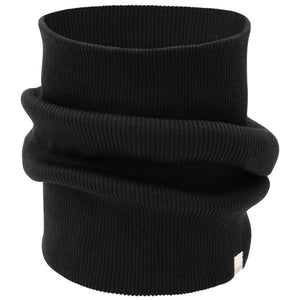 „Loop-Schal ‚Birk‘ von minimalisma in Black – weicher Schlauchschal aus Seide-Baumwolle für Kinder, flach liegend auf hellem Hintergrund“