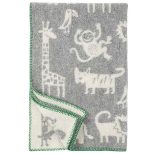 Klippan Babydecke Jungle Jungle mit Tiermuster aus Bio-Lammwolle