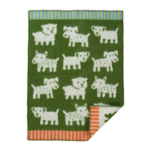 Klipan Babydecke Voff in Grün mit verspieltem Hunde-Motiv von Bengt & Lotta, 100 % Bio-Lammwolle, weich, wärmend und atmungsaktiv für Kinderwagen oder Babybett