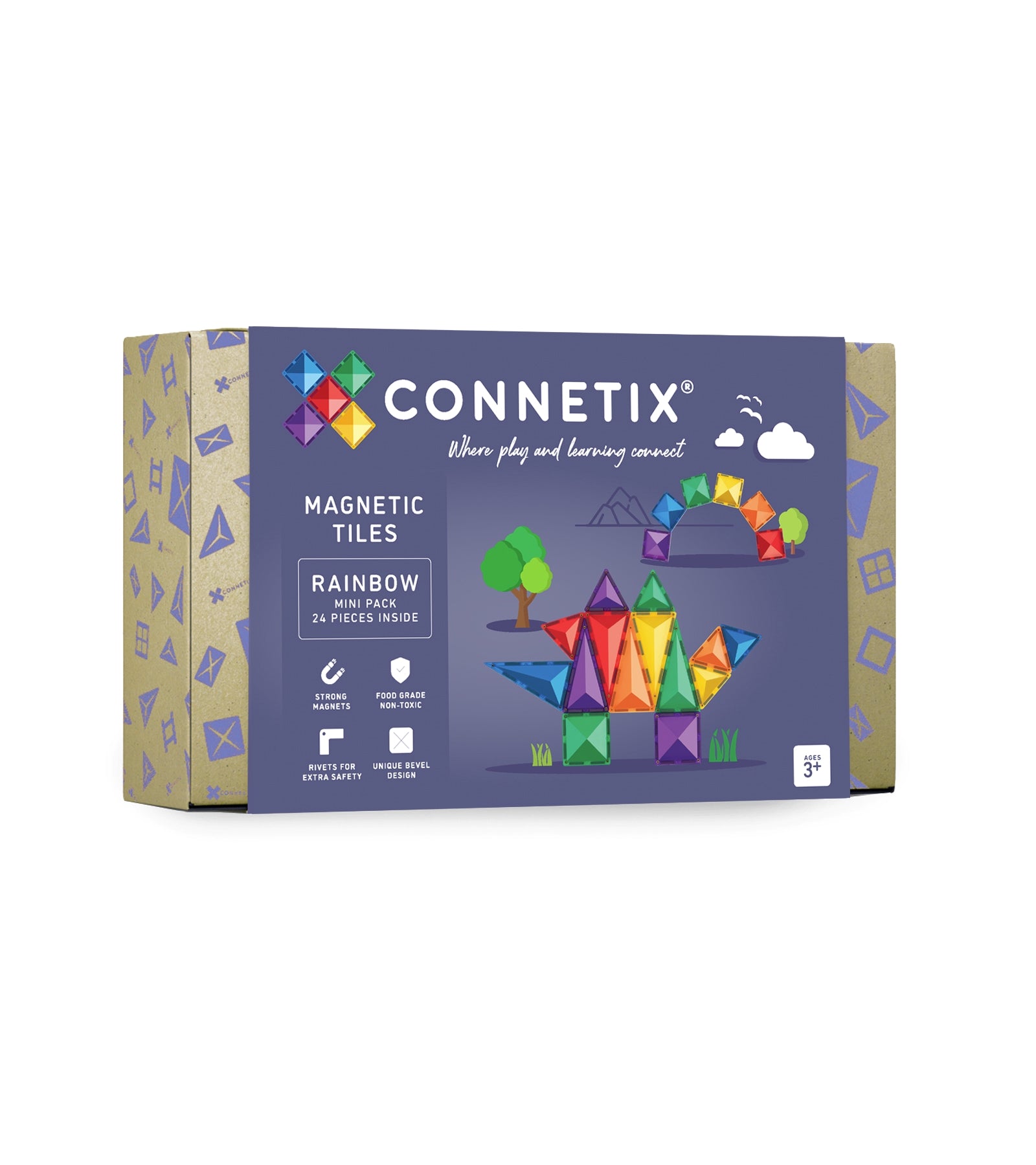 Connetix Magnetbausteine „Rainbow Mini Pack“ – 24-teiliges Set mit transparenten Magnetplatten in Regenbogenfarben, ideal für Einsteiger und kreative Kinder.