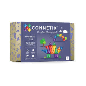Connetix Magnetbausteine „Rainbow Mini Pack“ – 24-teiliges Set mit transparenten Magnetplatten in Regenbogenfarben, ideal für Einsteiger und kreative Kinder.