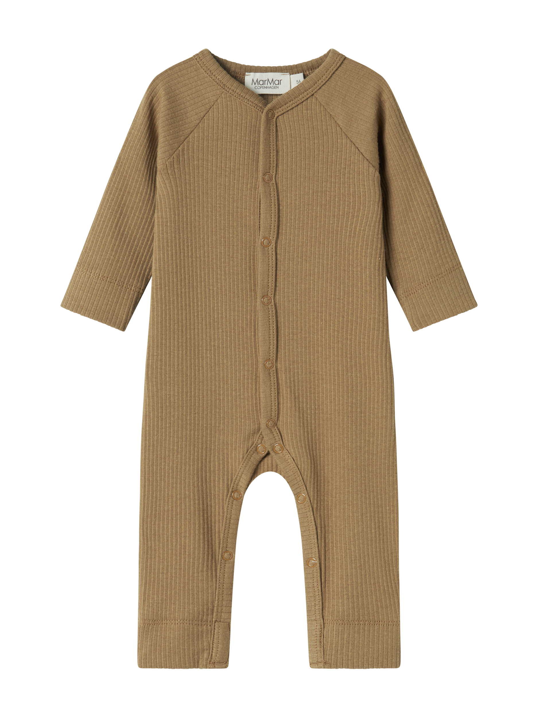 „MarMar Copenhagen Baby-Jumpsuit in Dark Bronze – langärmliger Einteiler aus Baumwolle-Modal-Mix mit Druckknöpfen“