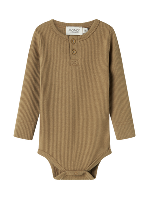 „MarMar Copenhagen Babybody Langarm in der Farbe Dark Bronze – weicher Body aus Baumwoll-Modal-Mix mit Druckknöpfen“