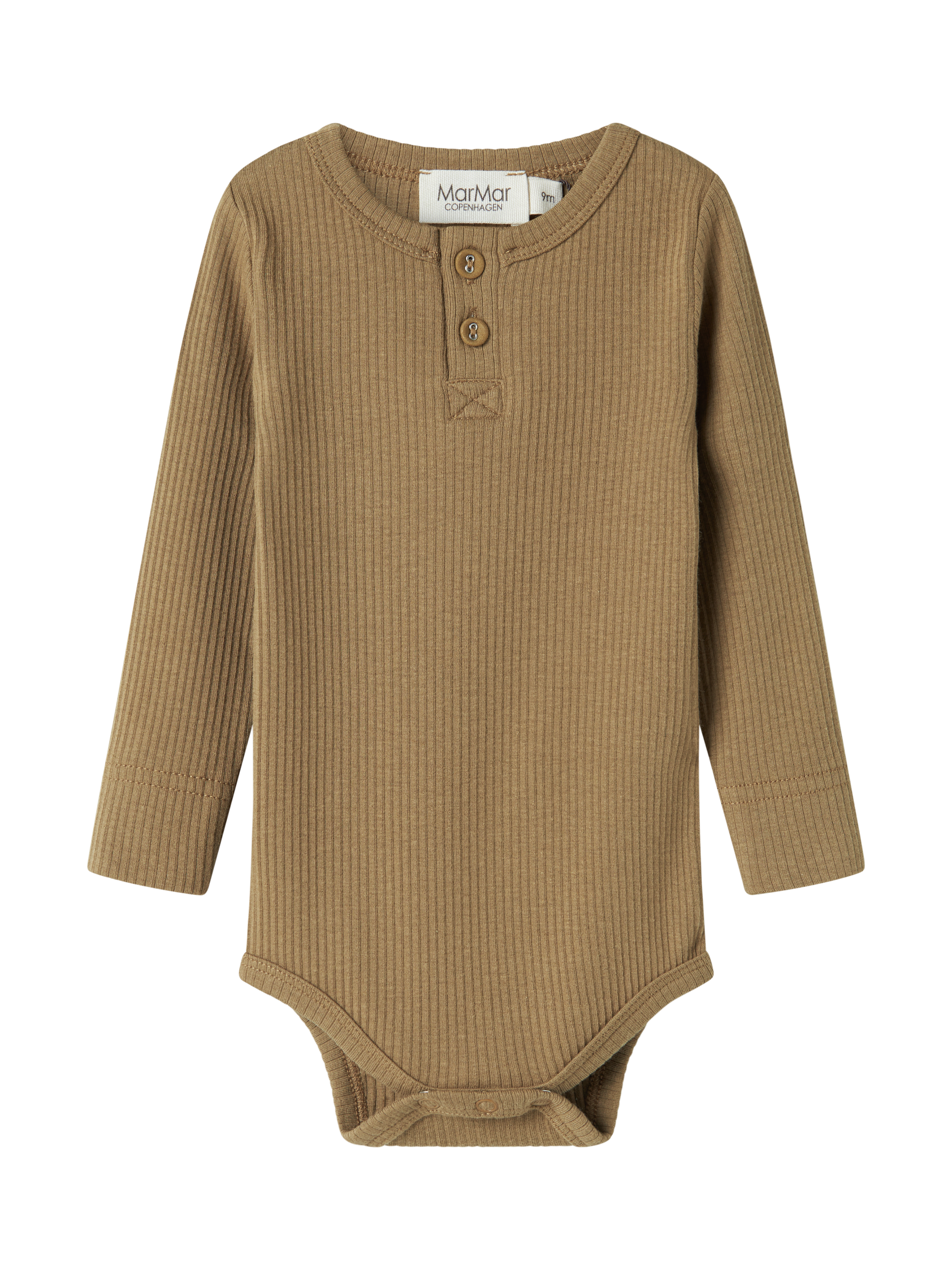 „MarMar Copenhagen Babybody Langarm in der Farbe Dark Bronze – weicher Body aus Baumwoll-Modal-Mix mit Druckknöpfen“
