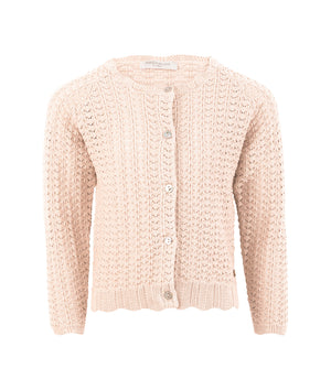 Minimalisma Baby-Cardigan „Romantic“ Bisque, Bio-Baumwolle, gestrickt, mit gewellten Abschlüssen und Muschelknöpfen