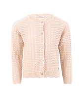 Minimalisma Baby-Cardigan „Romantic“ Bisque, Bio-Baumwolle, gestrickt, mit gewellten Abschlüssen und Muschelknöpfen