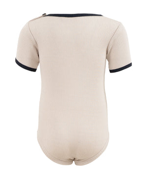minimalisma Kurzarmbody Seide-Baumwolle "Baldur" Ecru mit Dark Blue