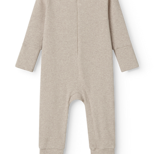 Baby-Jumpsuit von MarMar Copenhagen, Rompy Zip Jumpsuit Light Beige Melange, weich & dehnbar, aus Modal und Bio-Baumwolle, praktischer Reißverschluss