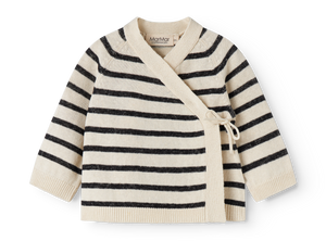 Baby-Wickel-Cardigan von MarMar Copenhagen, Tanea Cardigan Off White Stripe, leicht & atmungsaktiv, einfaches Wickeldesign