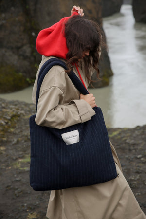Studio Noos Shopper-Tasche Flannel Chalkstripe "Mom Bag" | Dark Blue
