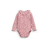 Langarm-Body in Rosa aus Jersey mit Kragendetail, Tier-Print und nickelfreien Druckknöpfen im Schritt, hergestellt in Portugal.