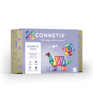 Connetix Magnetbausteine „Pastel Mini Pack“ – 32-teiliges Set mit magnetischen Quadraten und Dreiecken in sanften Pastellfarben, ideal für kreative Einsteiger.