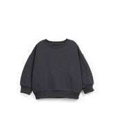 Sweatshirt in Dunkelgrau mit langen Ärmeln, Rundhalsausschnitt mit Bündchen und elastischem Bund, hergestellt in Portugal