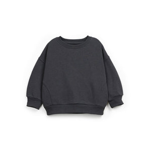 Sweatshirt in Dunkelgrau mit langen Ärmeln, Rundhalsausschnitt mit Bündchen und elastischem Bund, hergestellt in Portugal