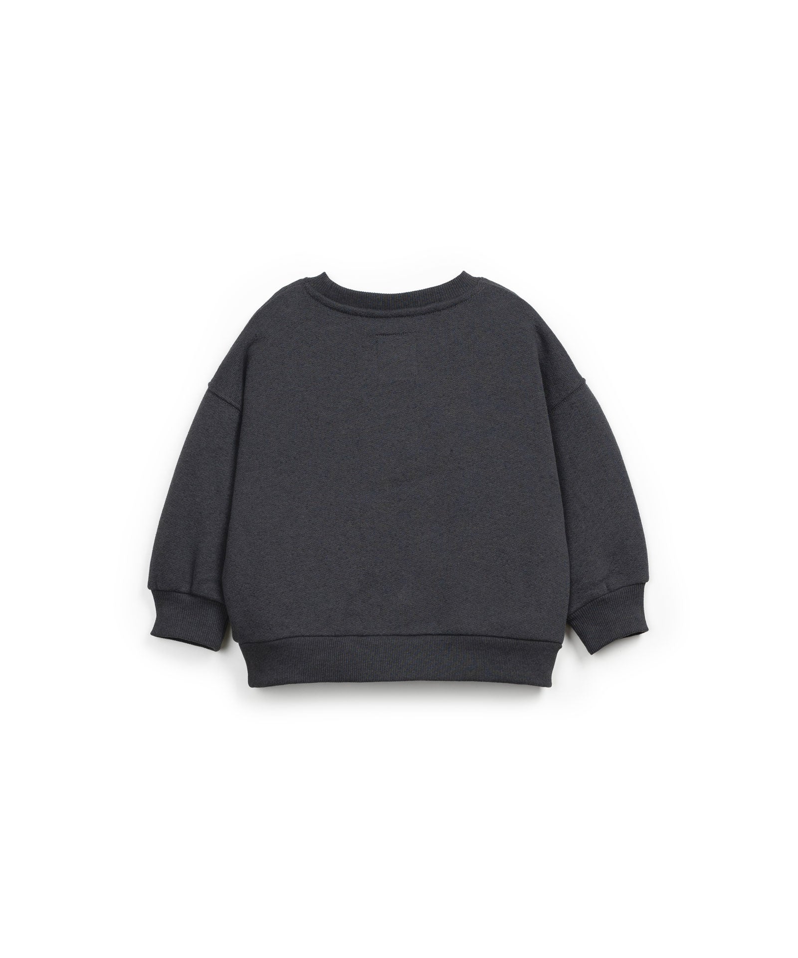 Sweatshirt in Dunkelgrau mit langen Ärmeln, Rundhalsausschnitt mit Bündchen und elastischem Bund, hergestellt in Portugal