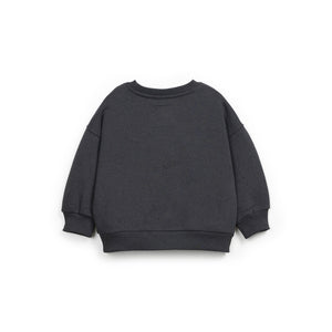 Sweatshirt in Dunkelgrau mit langen Ärmeln, Rundhalsausschnitt mit Bündchen und elastischem Bund, hergestellt in Portugal
