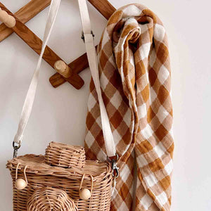 Rose in April Bianca Doudou en mousseline 70x70cm | Vichy Caramel