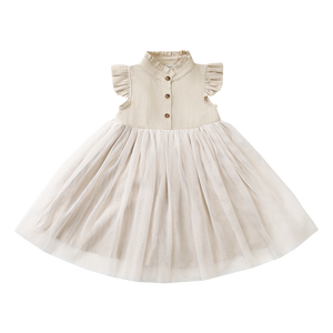 Donsje Kleid Fleurance Soft-Sand, weicher Stoff, verspielter Schnitt, Kinderkleid, bequem & atmungsaktiv