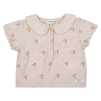 Donsje Bluse Nesa Hummingbird Soft Taupe, Tencel-Leinen, Futter Bio-Baumwolle, Kolibri-Design, Kinderbluse