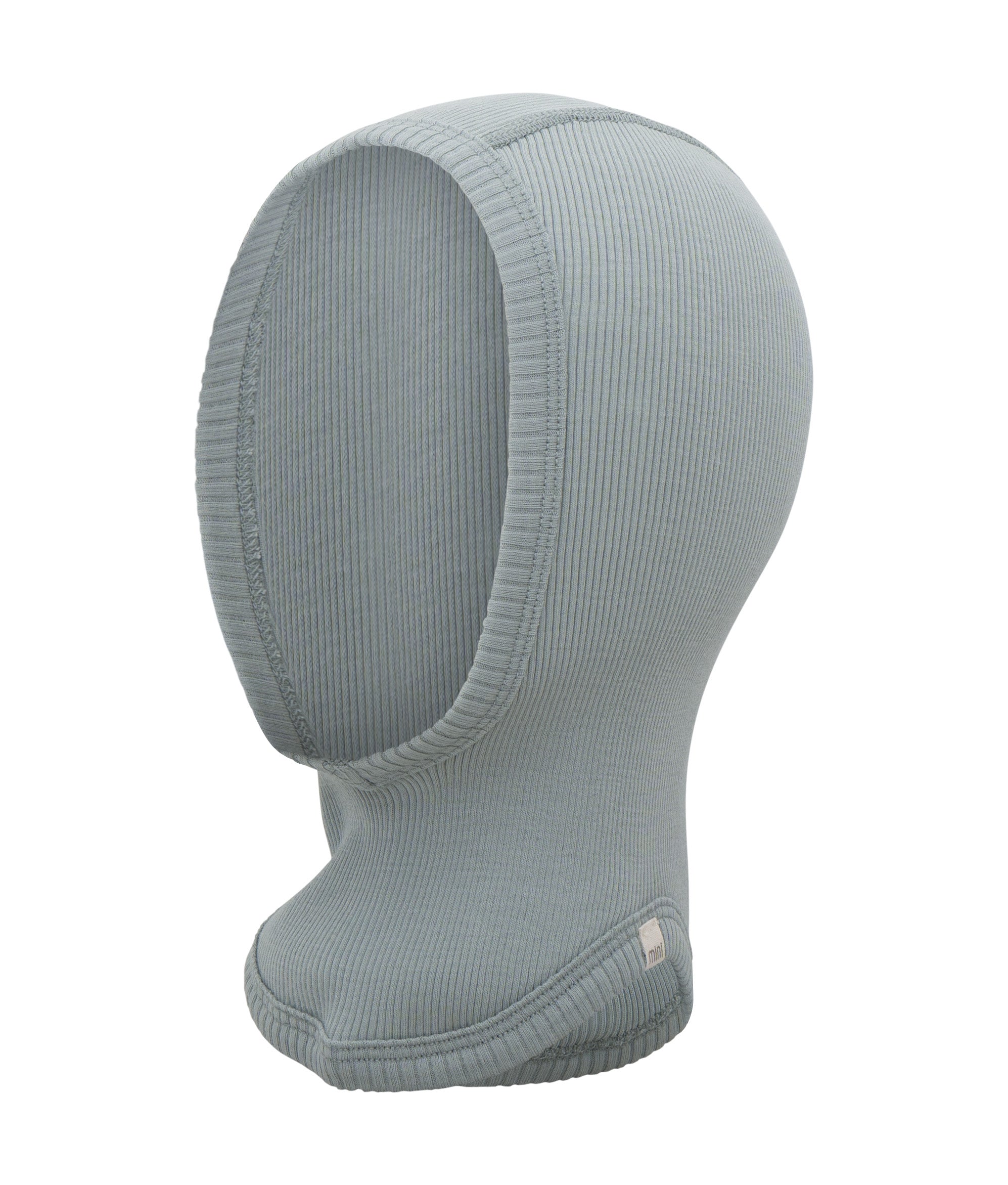 „minimalisma Sturmhaube ‚Alephant in Arctic Mist – Kinder-Balaclava aus Merinowolle, flach liegend auf hellem Hintergrund“