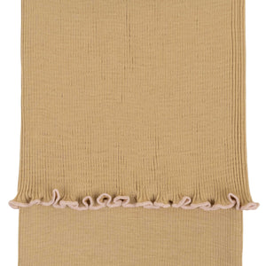 „minimalisma Loop-Schal ‚Aha‘ in Hay / Pale Blush – Kinder-Schlauchschal aus 100 % Merinowolle, weich und nahtlos gestrickt, flach liegend auf hellem Hintergrund“