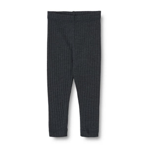Wool Silk Leggings Agi in Navy mit Ripp-Optik und elastischem Bund, aus Merinowolle und Seide
