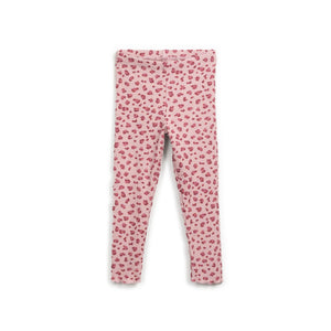 Strickleggings in Rosa aus Bio-Baumwolle mit Rippdesign, elastischem Bund und Sprenkel-Print, hergestellt in Portugal.