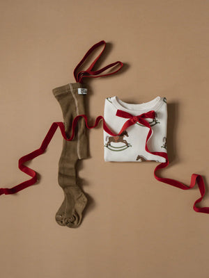 Silly Silas Tights with Braces | Acorn Brown - Maple Leaf