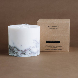 the Munio Sojawachs Stumpenkerze gross mit 3 Dochte - Heather