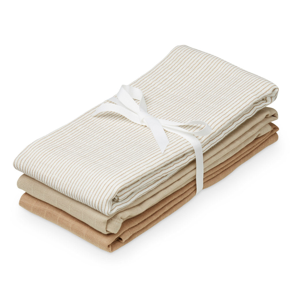 Cam Cam Decke "Muslin Cloth" | 3-pack | Mix Classic Stripes Camel, Latte, Camel