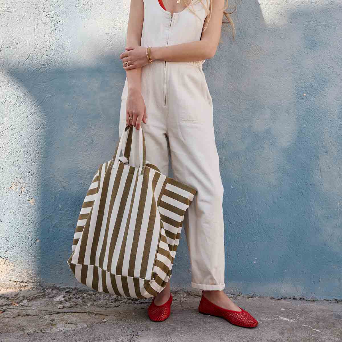 Rose in April Tasche "Elisa" Olive-Beige gestreift