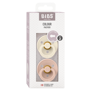 BIBS Colour Round Latex Schnuller 6–12M im 2er Pack Ivory/Blush – runder Naturlatex-Sauger mit leichtem, belueftetem PP-Schild.