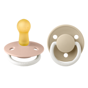 BIBS Colour 2er Pack 6–12 Monate Blush GLOW / Vanilla GLOW – runder Latex-Schnuller mit sanftem Schild und leuchtendem Glow-in-the-Dark Effekt.