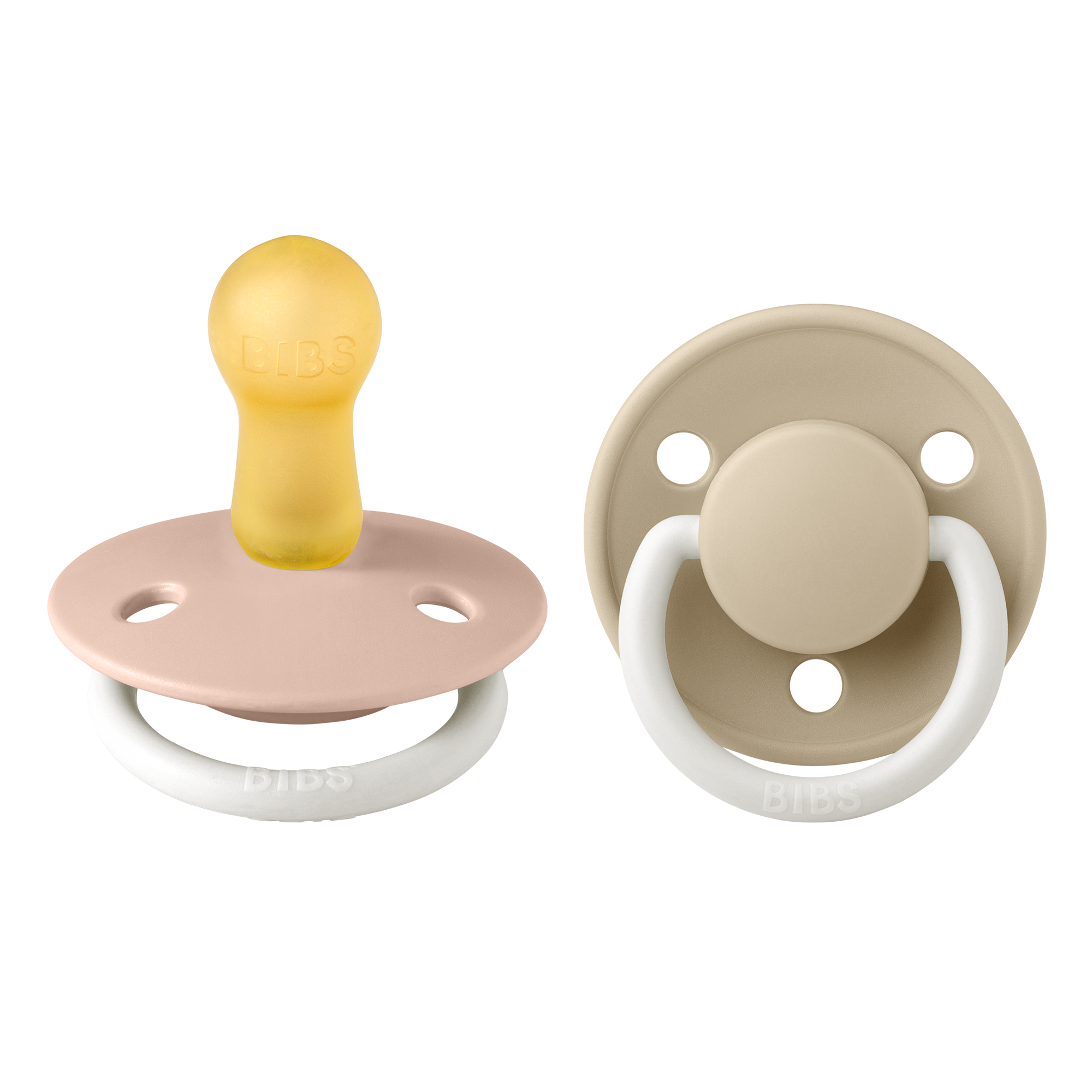 BIBS Colour 2er Pack 6–12 Monate Blush GLOW / Vanilla GLOW – runder Latex-Schnuller mit sanftem Schild und leuchtendem Glow-in-the-Dark Effekt.