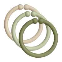 BIBS Loops 12 PACK Vanilla/Sage/Olive – flexible und BPA-freie Entwicklungsringe für Babys.