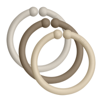 BIBS Loops 12 PACK Sand/Dark Oak/Vanilla – flexible und BPA-freie Entwicklungsringe für Babys.