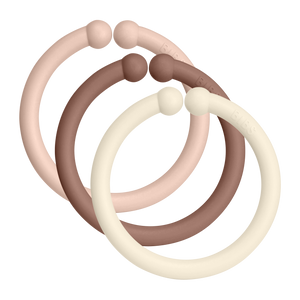 BIBS Loops 12 PACK Blush/Woodchuck/Ivory – flexible und BPA-freie Entwicklungsringe für Babys.