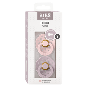 BIBS Boheme 2er Pack 0–6 Monate Blossom/Dusky Lilac – rundes Latex-Saugteil mit sanftem Schild und hautnaher Softness.