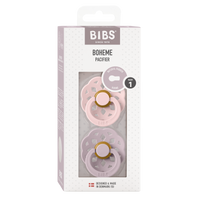 BIBS Boheme 2er Pack 0–6 Monate Blossom/Dusky Lilac – rundes Latex-Saugteil mit sanftem Schild und hautnaher Softness.