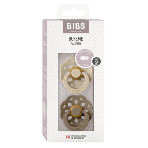 Vivosan BIBS Boheme 2er Pack 6–12 Monate Vanilla/Dark Oak – rundes Latex-Saugteil mit sanftem Schild und hautnaher Softness.